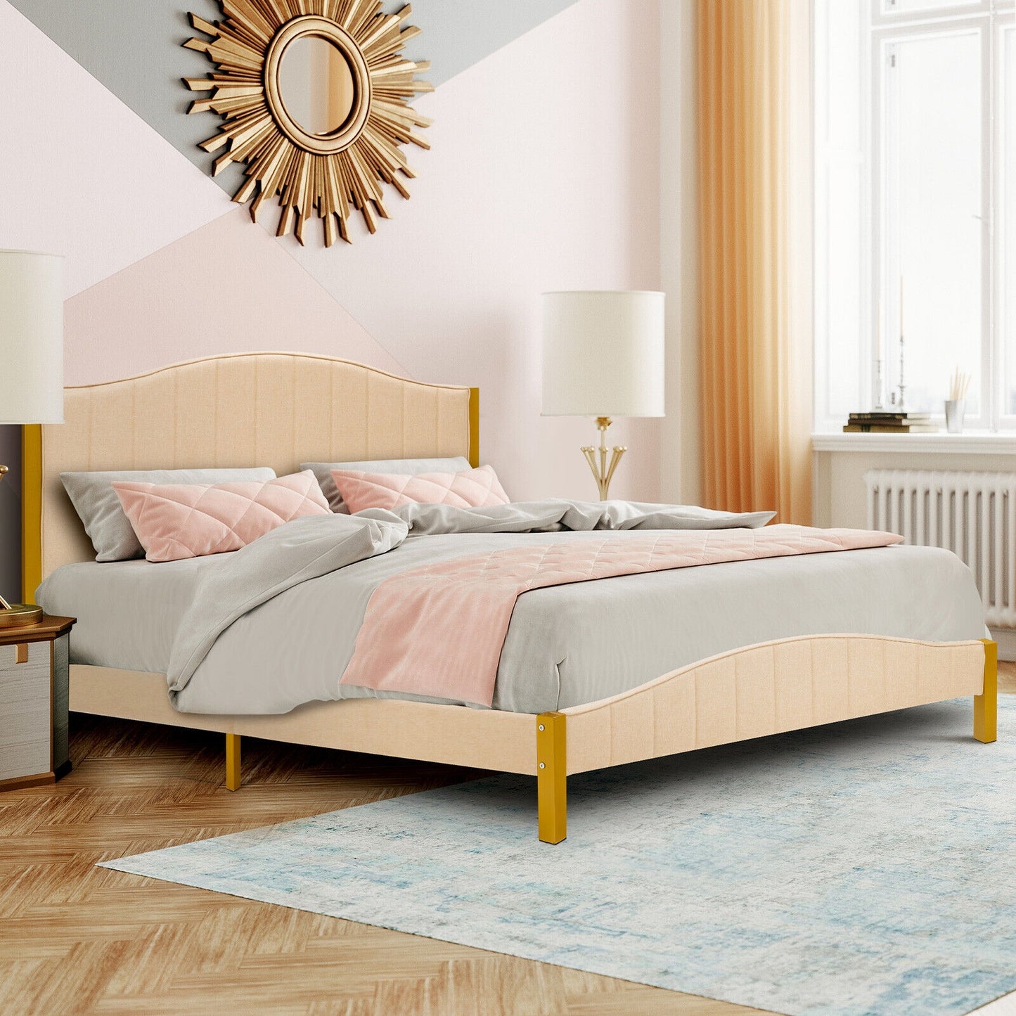 Modern Upholstered Bed Frame with Quilted Headboard - Full/Queen Size