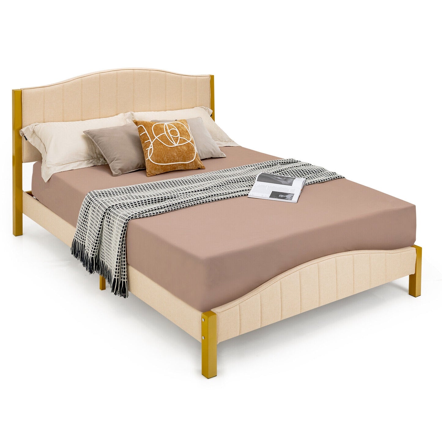 Modern Upholstered Bed Frame with Quilted Headboard - Full/Queen Size