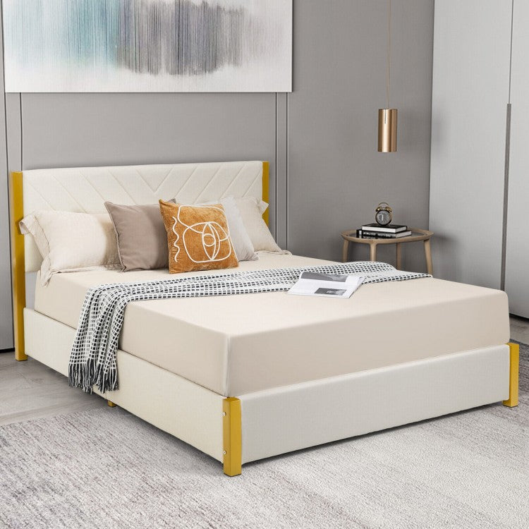 Modern Upholstered Bed Frame with Adjustable Headboard and 4 Storage Drawers - Full/Queen Size