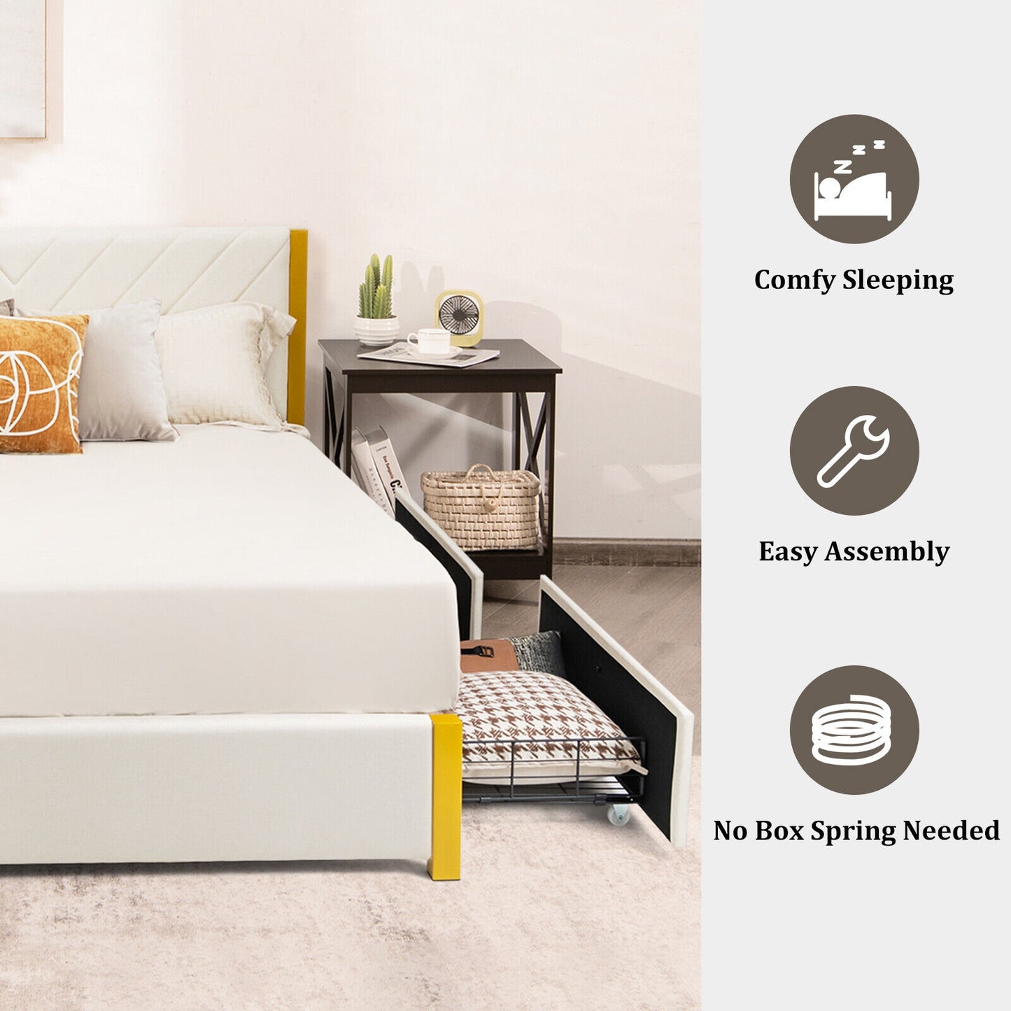 Modern Upholstered Bed Frame with Adjustable Headboard and 4 Storage Drawers - Full/Queen Size