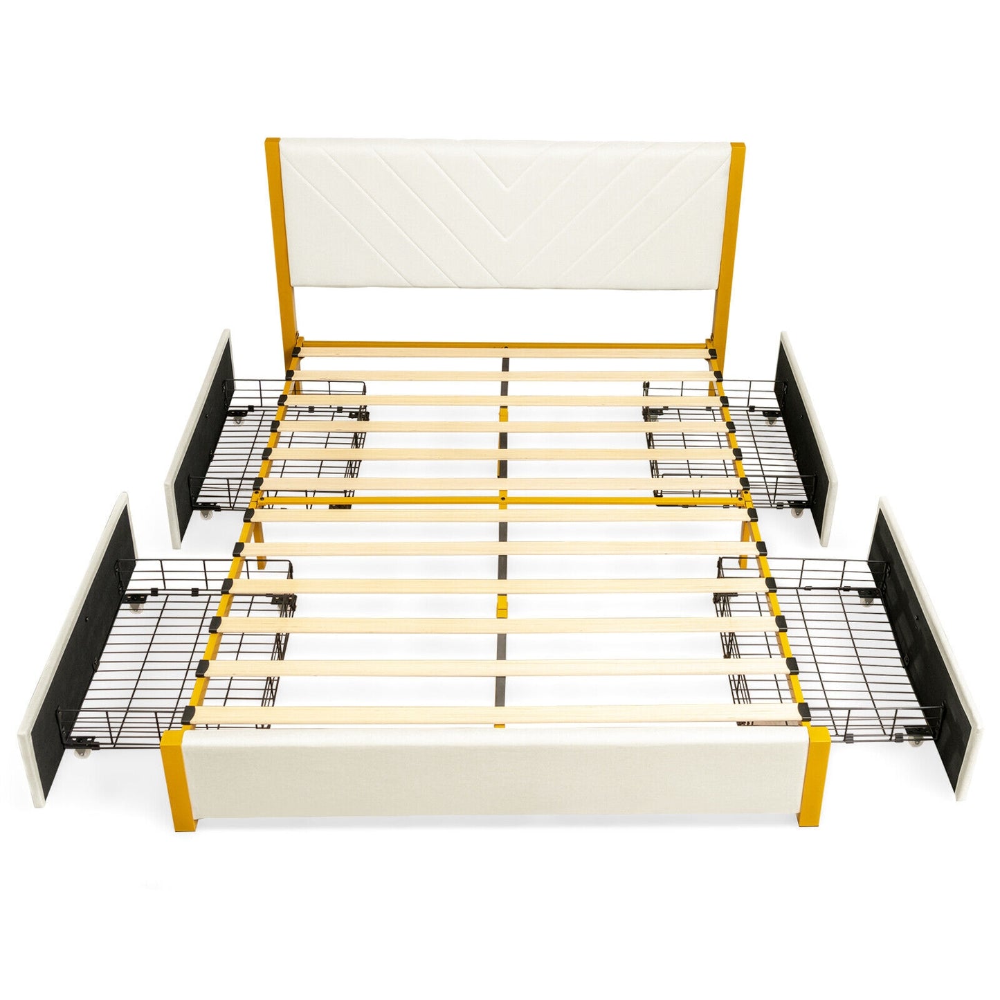 Modern Upholstered Bed Frame with Adjustable Headboard and 4 Storage Drawers - Full/Queen Size