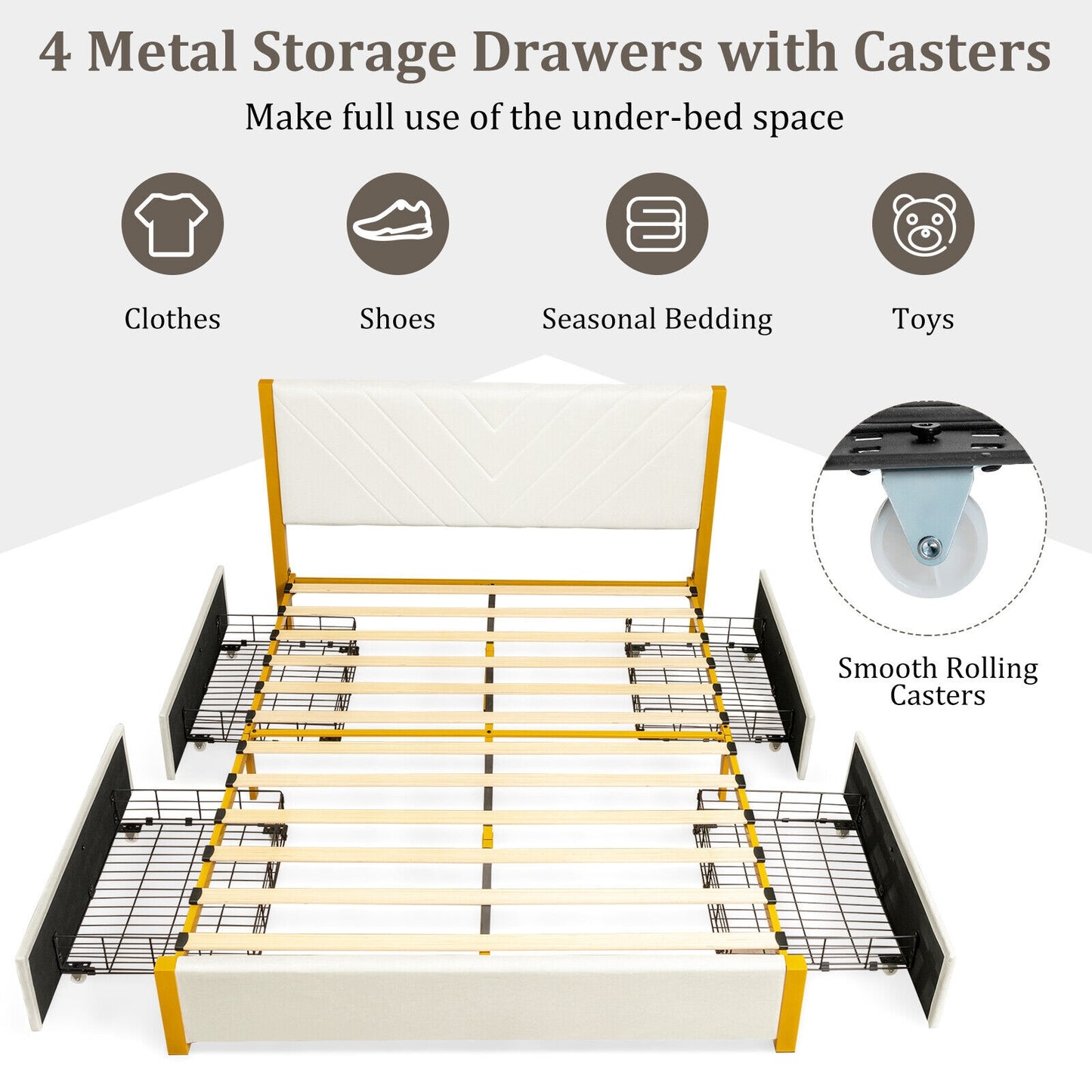Modern Upholstered Bed Frame with Adjustable Headboard and 4 Storage Drawers - Full/Queen Size