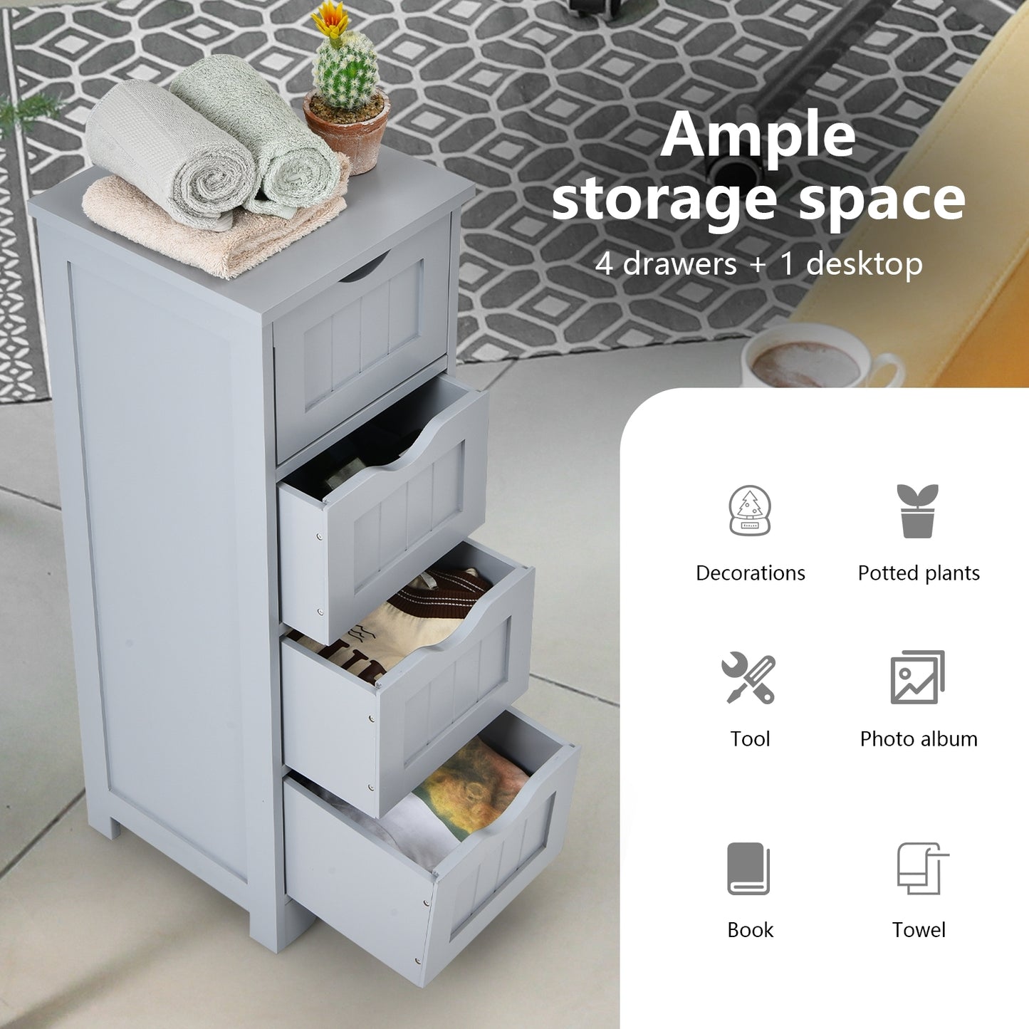 4 Drawer Floor Cabinet with Anti-Tip Device for Safe Storage