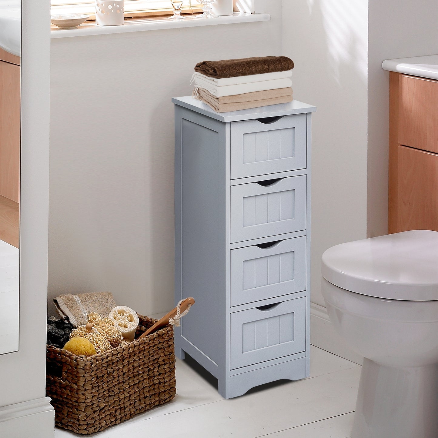 4 Drawer Floor Cabinet with Anti-Tip Device for Safe Storage