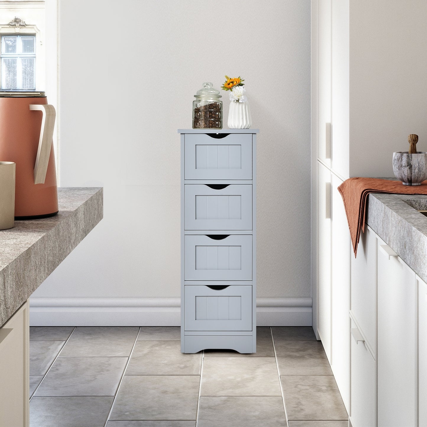 4 Drawer Floor Cabinet with Anti-Tip Device for Safe Storage