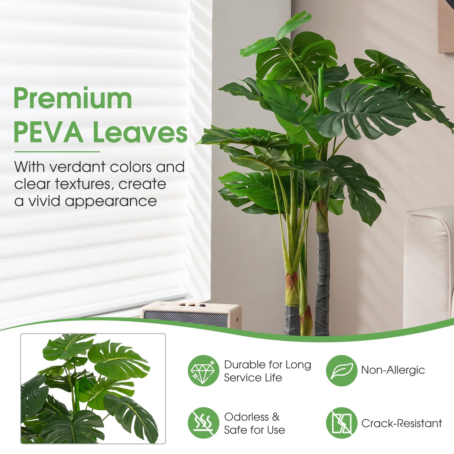 4ft Artificial Monstera Palm Tree – Lifelike Faux Plant for Home & Office Décor