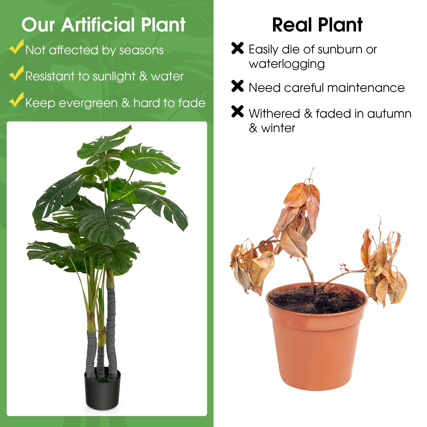 4ft Artificial Monstera Palm Tree – Lifelike Faux Plant for Home & Office Décor