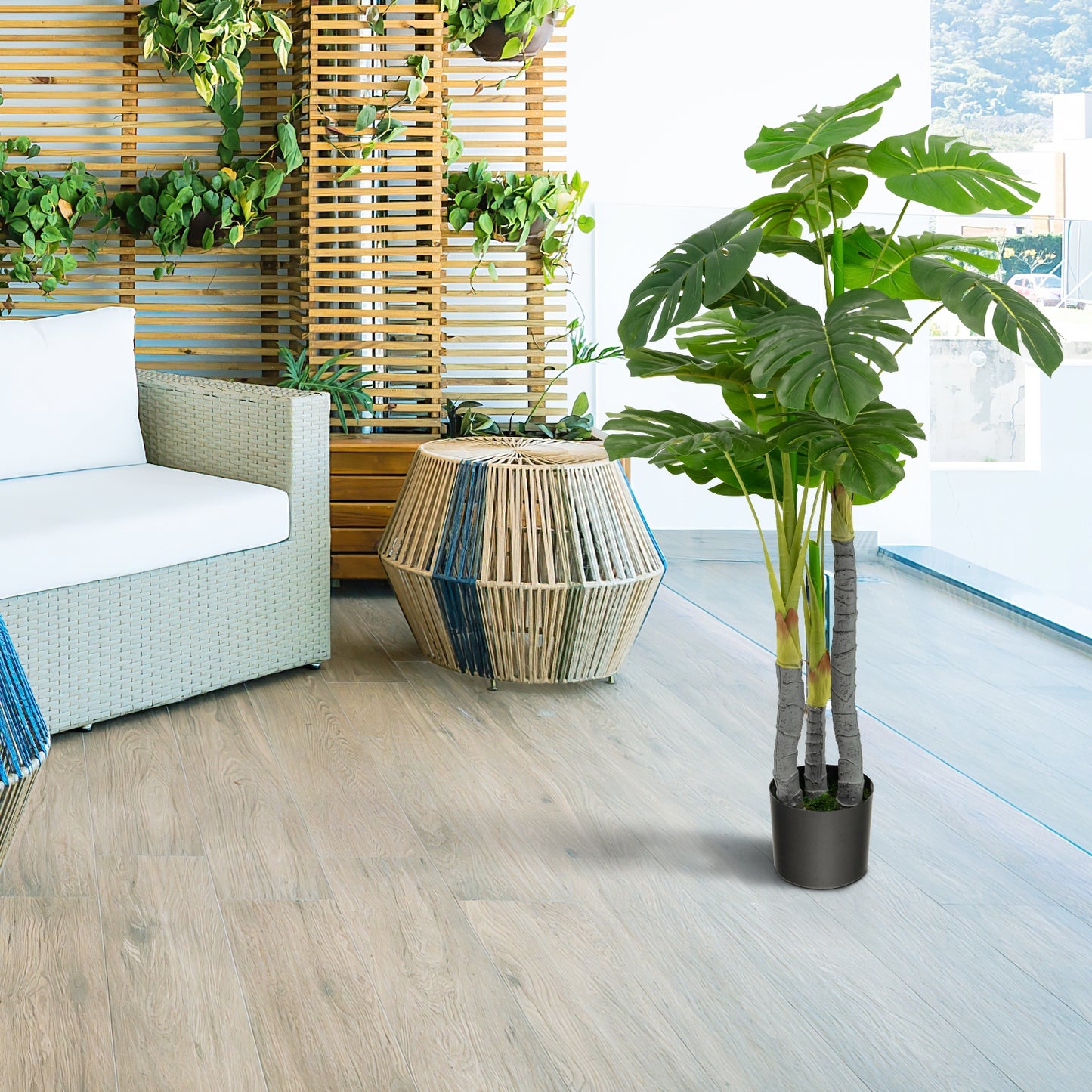 4ft Artificial Monstera Palm Tree – Lifelike Faux Plant for Home & Office Décor