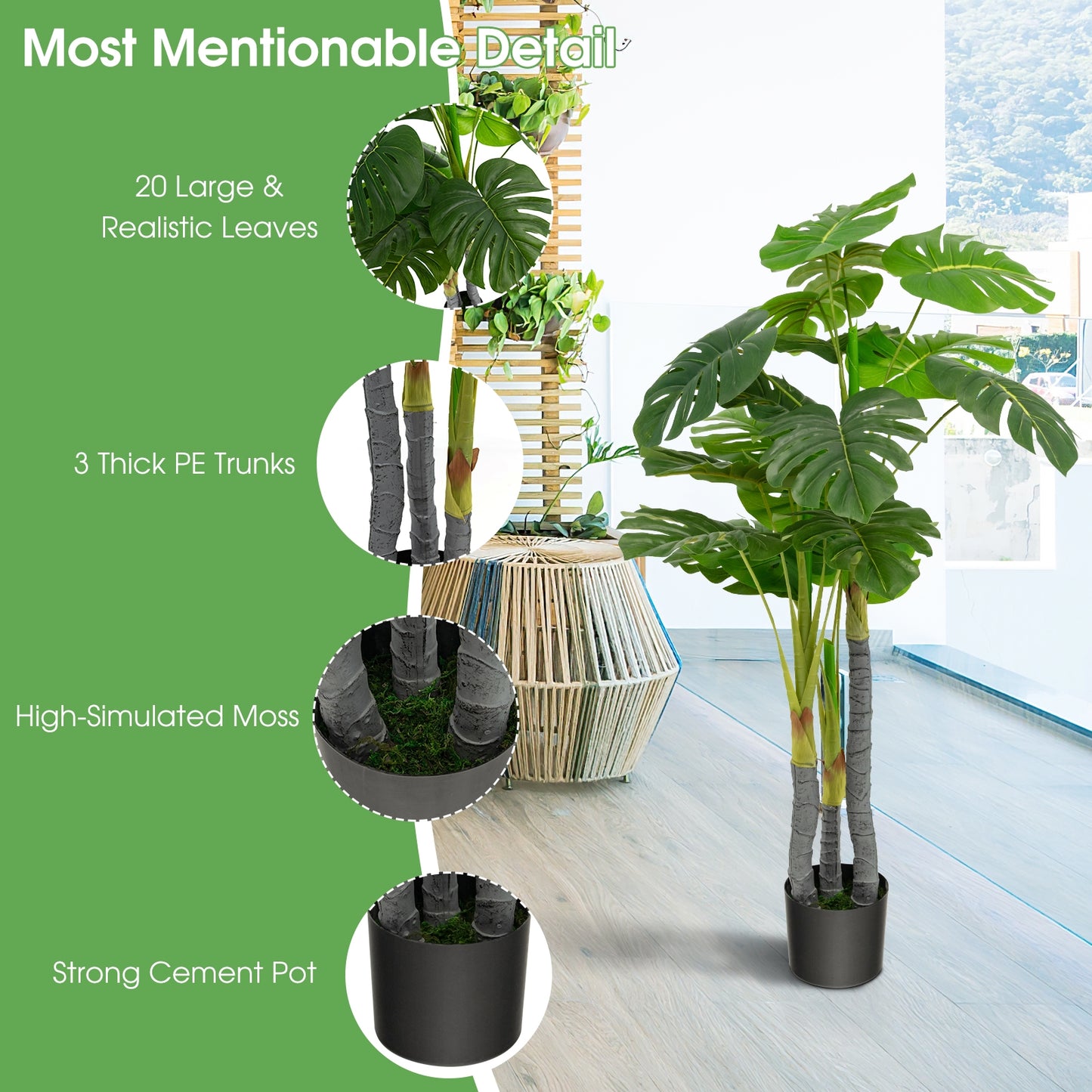 4ft Artificial Monstera Palm Tree – Lifelike Faux Plant for Home & Office Décor