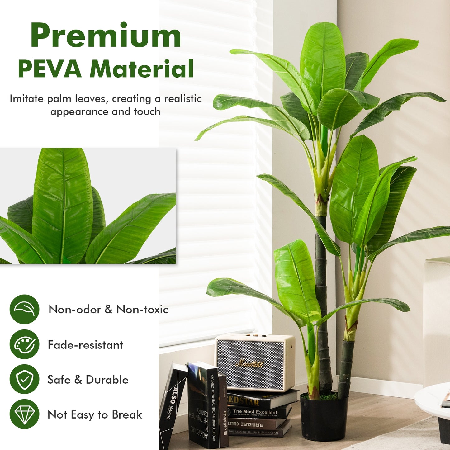 5ft Artificial Banana Tree – Lifelike Faux Tropical Plant with 18 Leaves for Indoor & Outdoor Décor