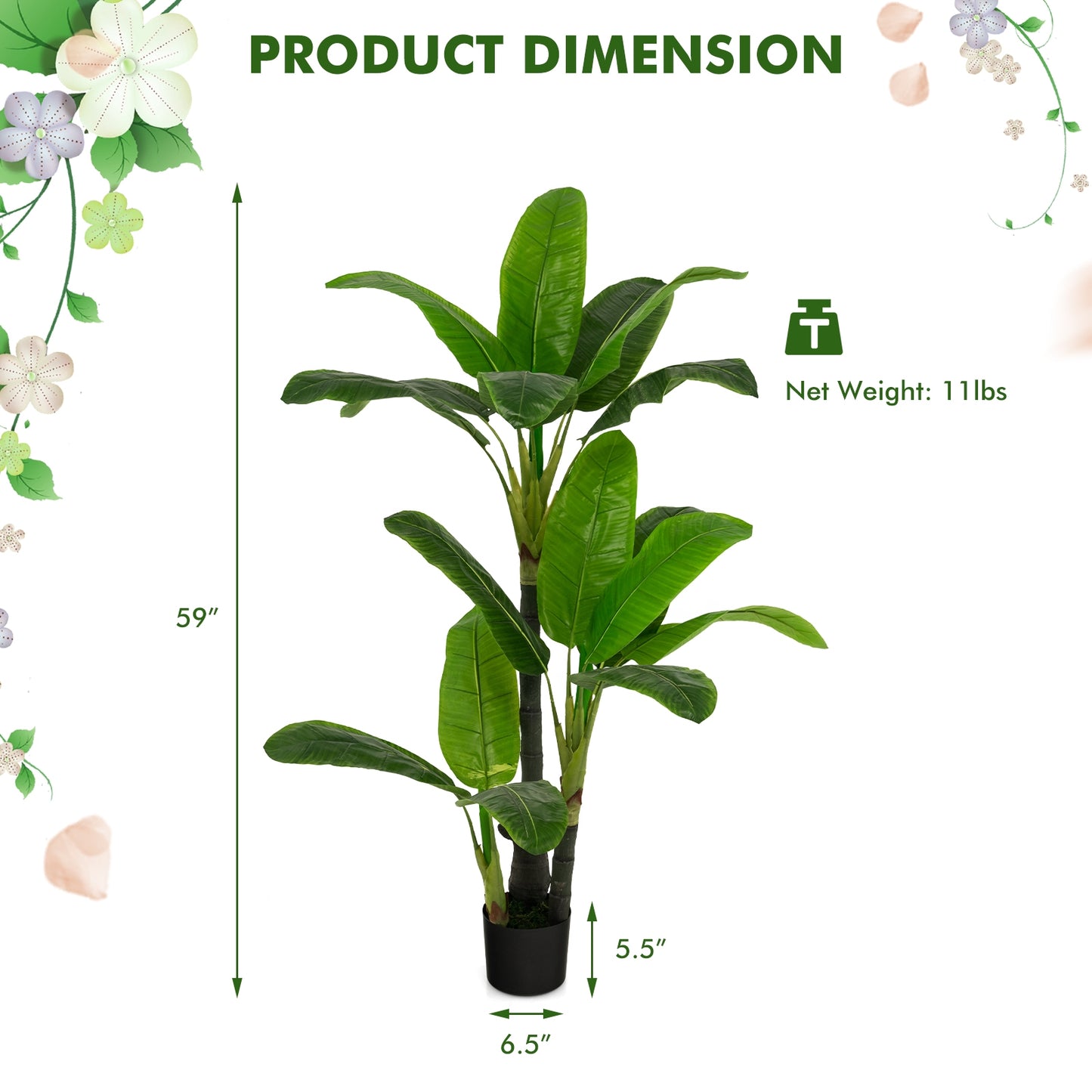 5ft Artificial Banana Tree – Lifelike Faux Tropical Plant with 18 Leaves for Indoor & Outdoor Décor
