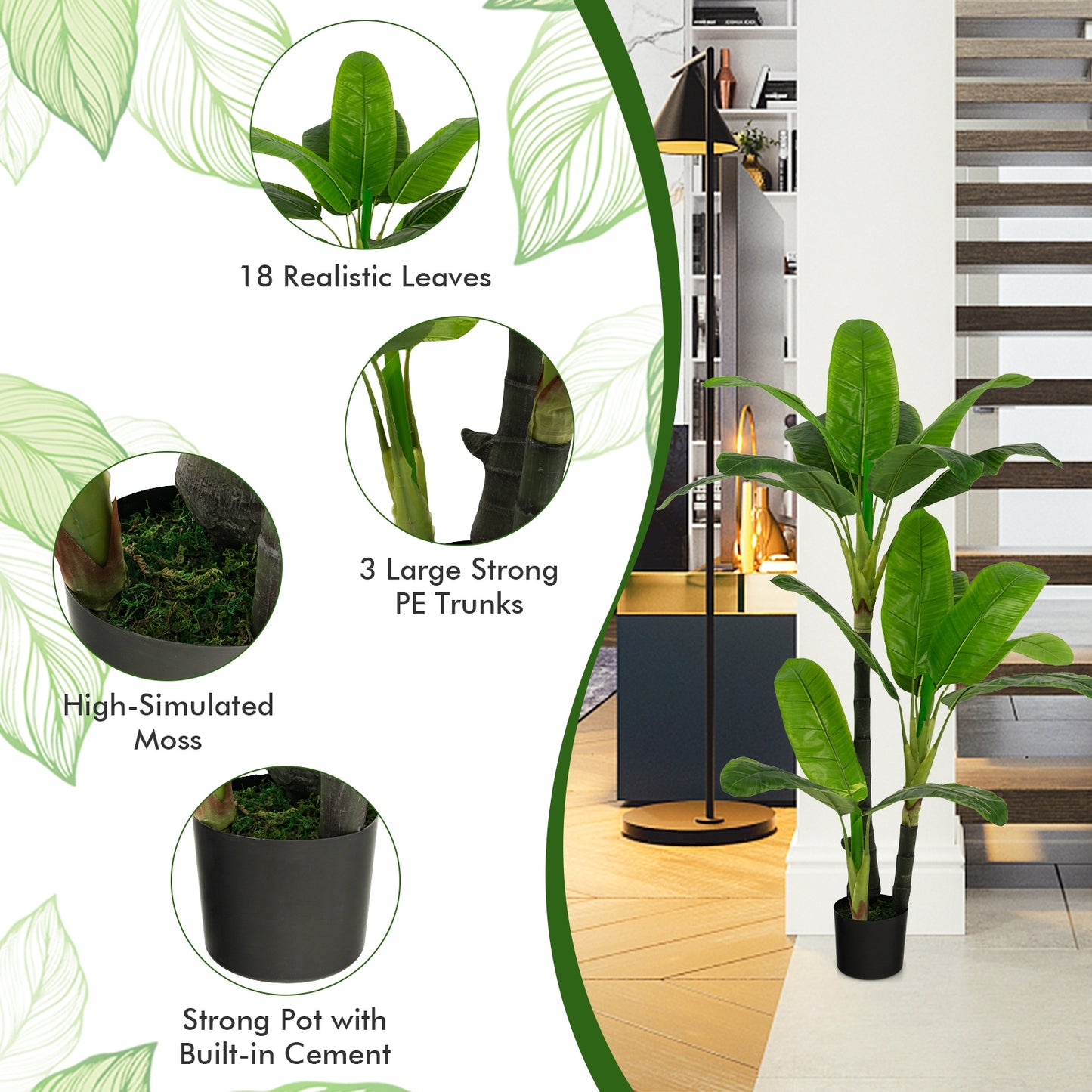5ft Artificial Banana Tree – Lifelike Faux Tropical Plant with 18 Leaves for Indoor & Outdoor Décor