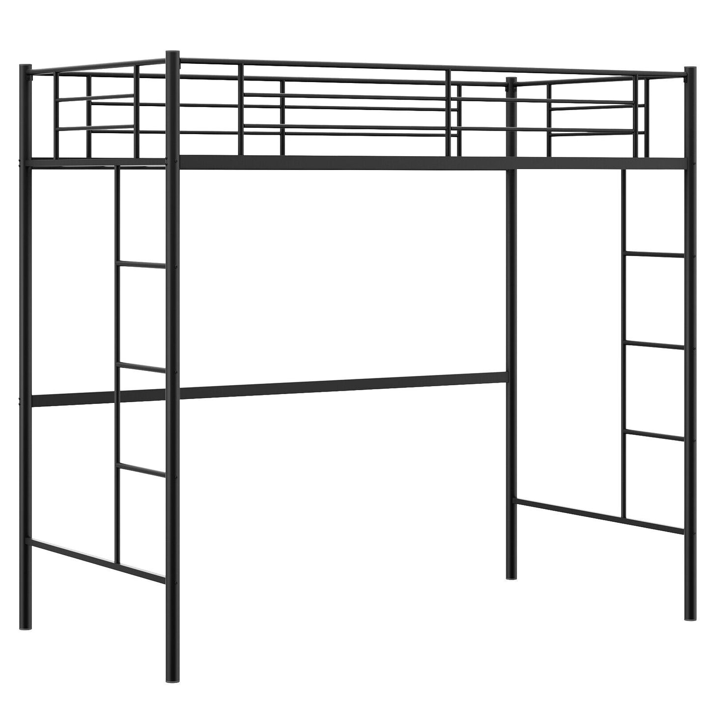 Space-Saving Twin Metal Loft Bed with Full-Length Guardrails and Dual Ladders