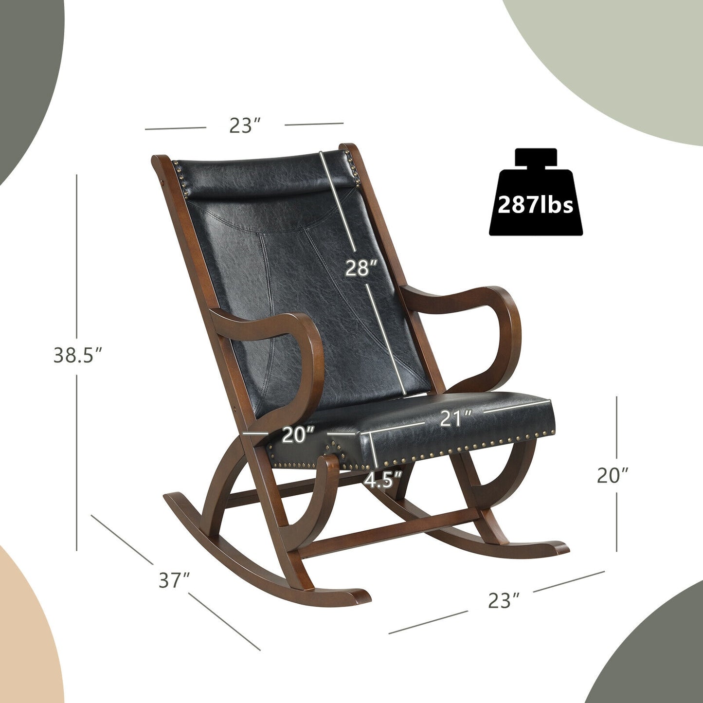 Comfortable Rocking Chair with PU Cushion and Durable Rubber Wood Frame