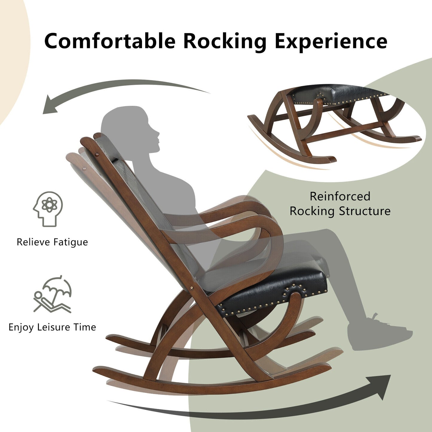 Comfortable Rocking Chair with PU Cushion and Durable Rubber Wood Frame