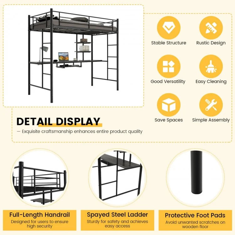 Multifunctional Twin Loft Bed with Desk, Storage Shelves, and Full-Length Ladders