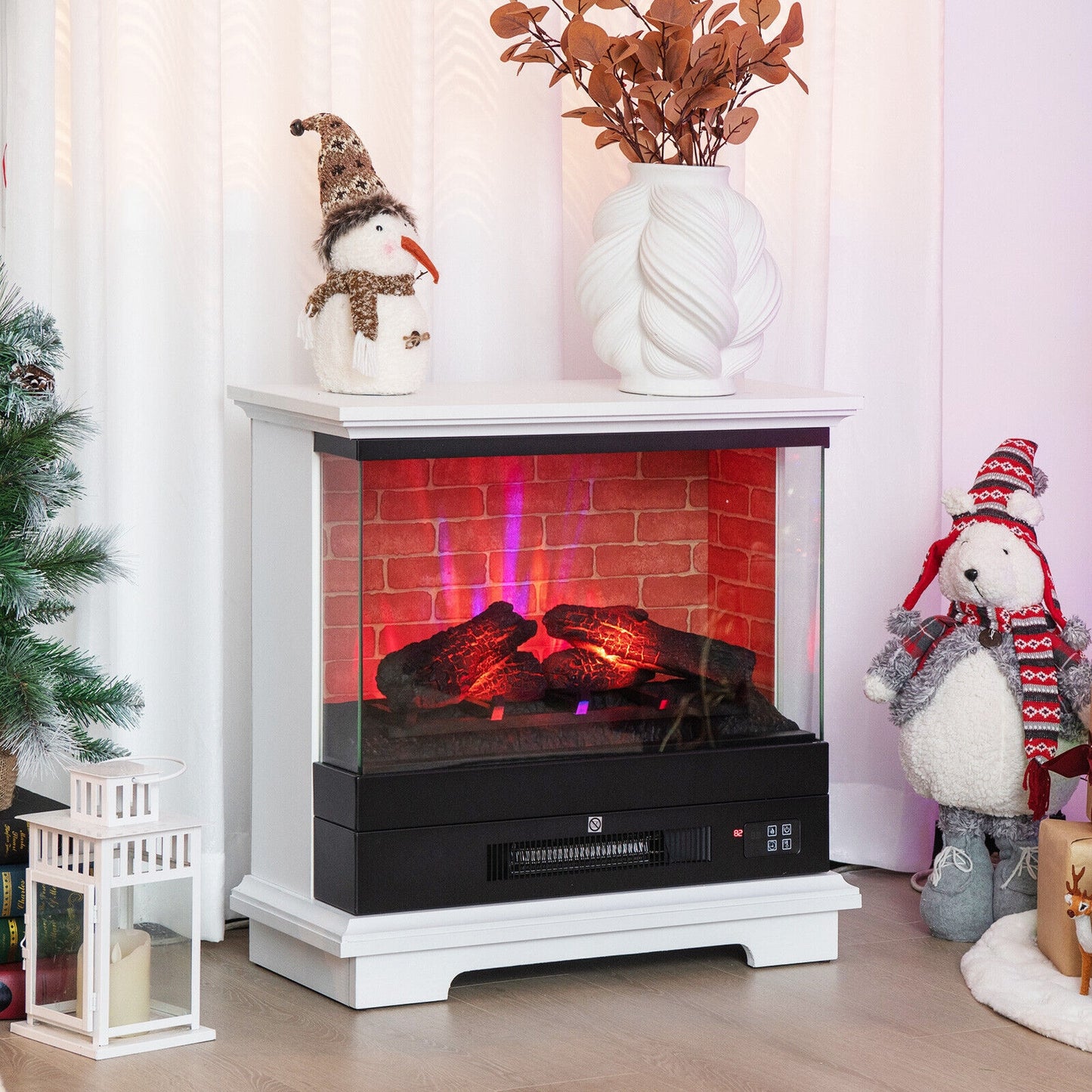 27" Freestanding Electric Fireplace with 3 Level Flame Effect & Adjustable Thermostat
