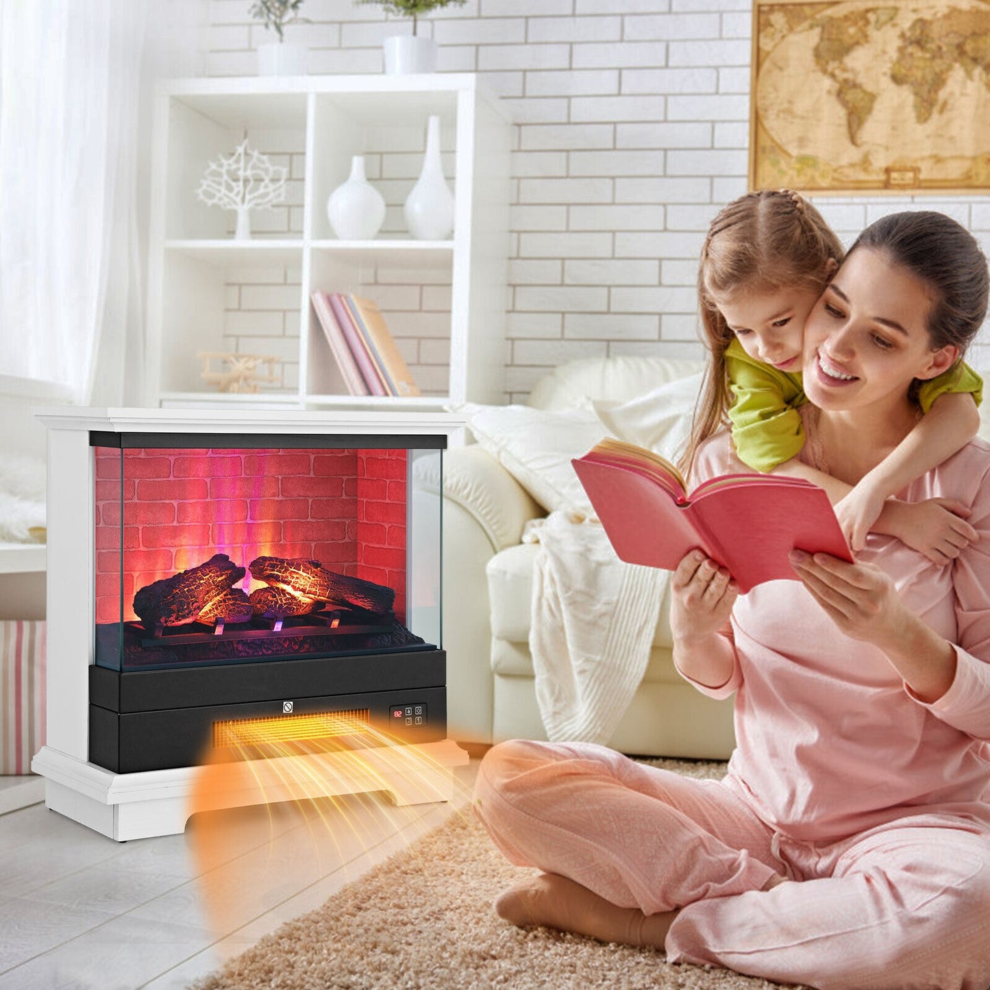 27" Freestanding Electric Fireplace with 3 Level Flame Effect & Adjustable Thermostat