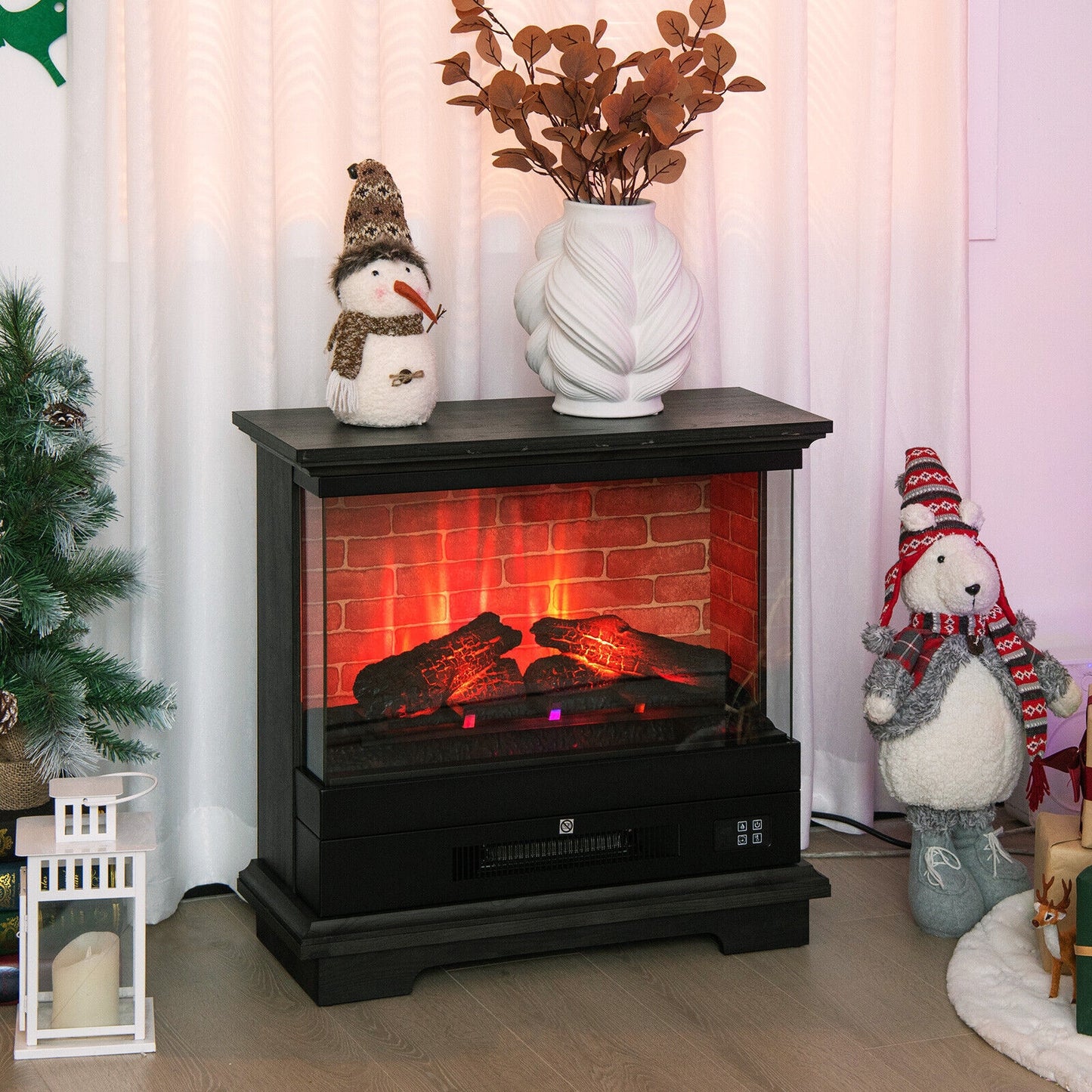 27" Freestanding Electric Fireplace with 3 Level Flame Effect & Adjustable Thermostat