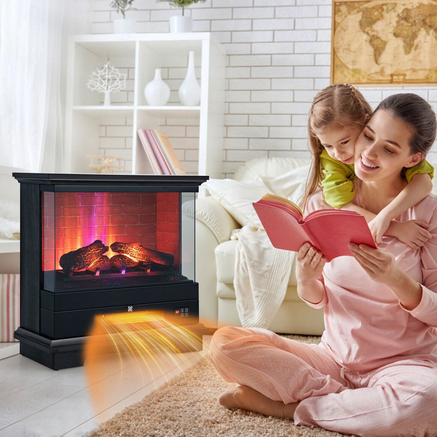 27" Freestanding Electric Fireplace with 3 Level Flame Effect & Adjustable Thermostat