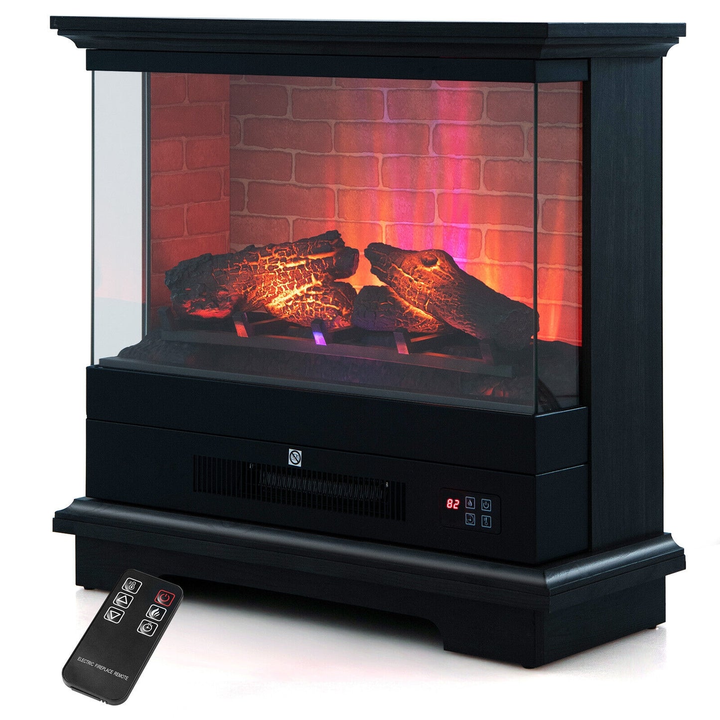 27" Freestanding Electric Fireplace with 3 Level Flame Effect & Adjustable Thermostat
