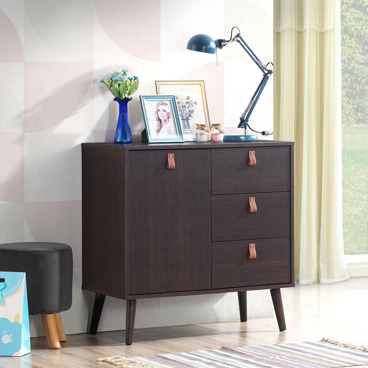 3-Drawer Storage Cabinet with Display Shelves, Modern Sideboard Organizer