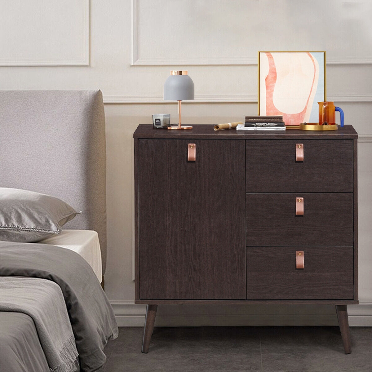 3-Drawer Storage Cabinet with Display Shelves, Modern Sideboard Organizer