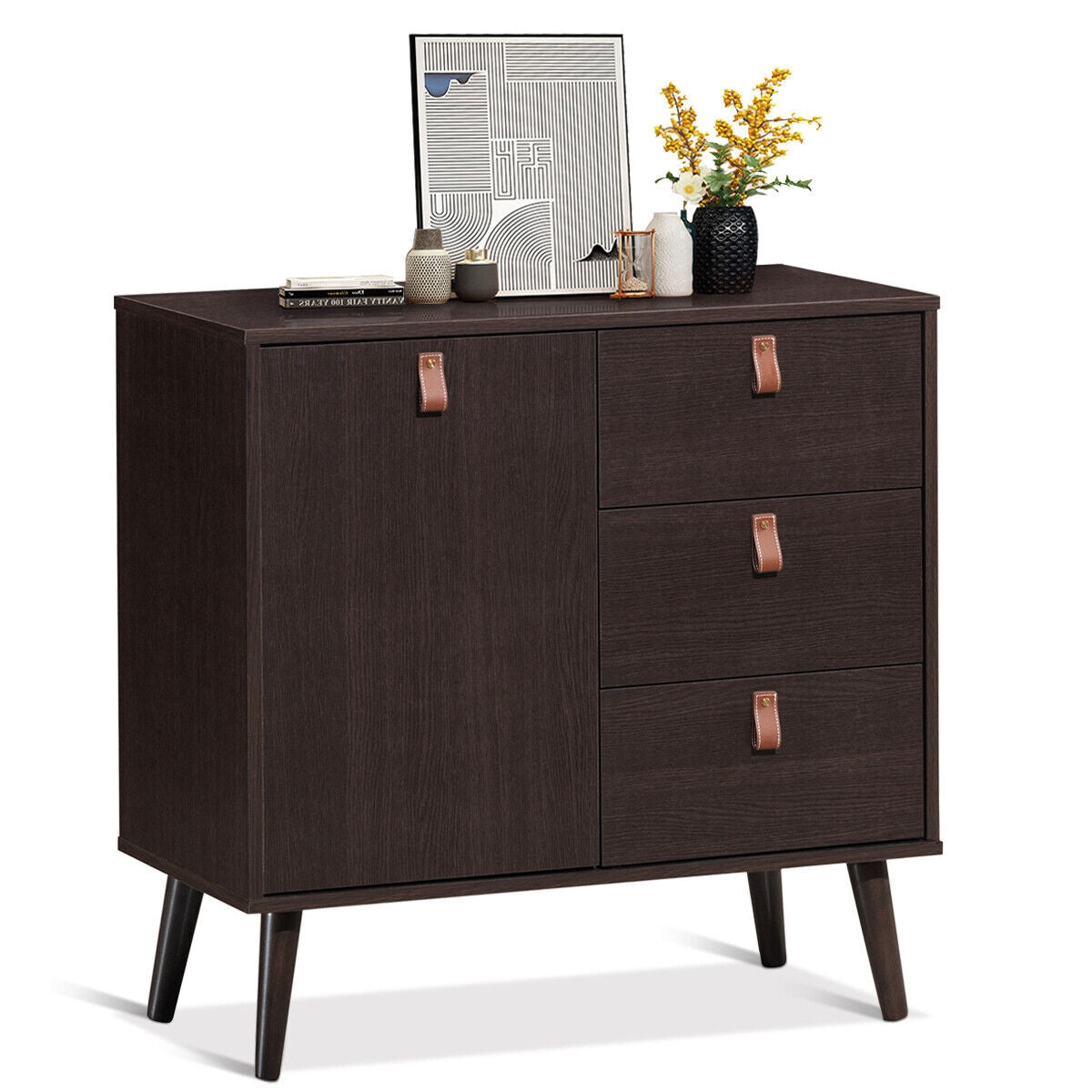 3-Drawer Storage Cabinet with Display Shelves, Modern Sideboard Organizer