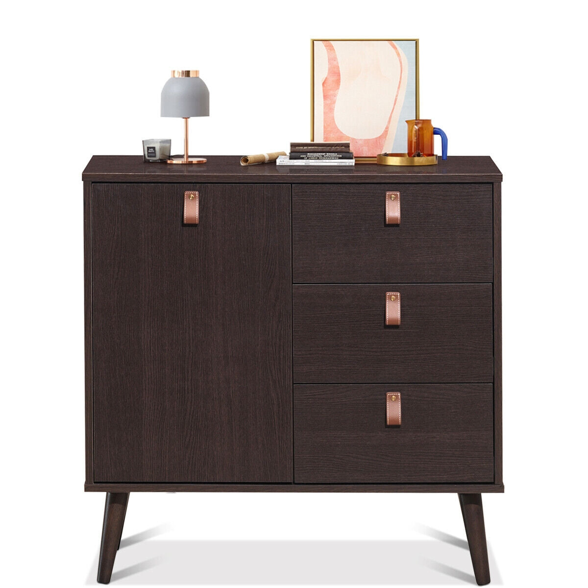 3-Drawer Storage Cabinet with Display Shelves, Modern Sideboard Organizer