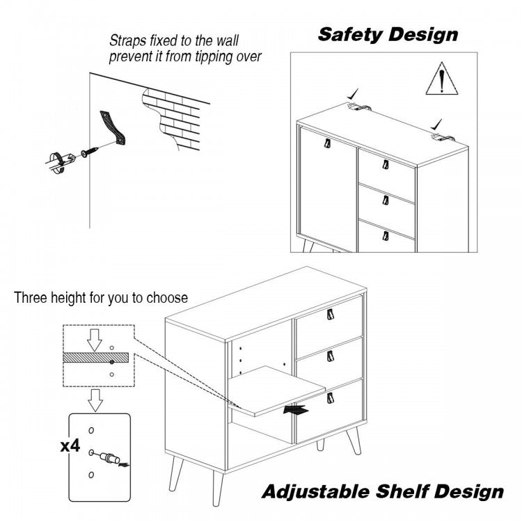 3-Drawer Storage Cabinet with Display Shelves, Modern Sideboard Organizer