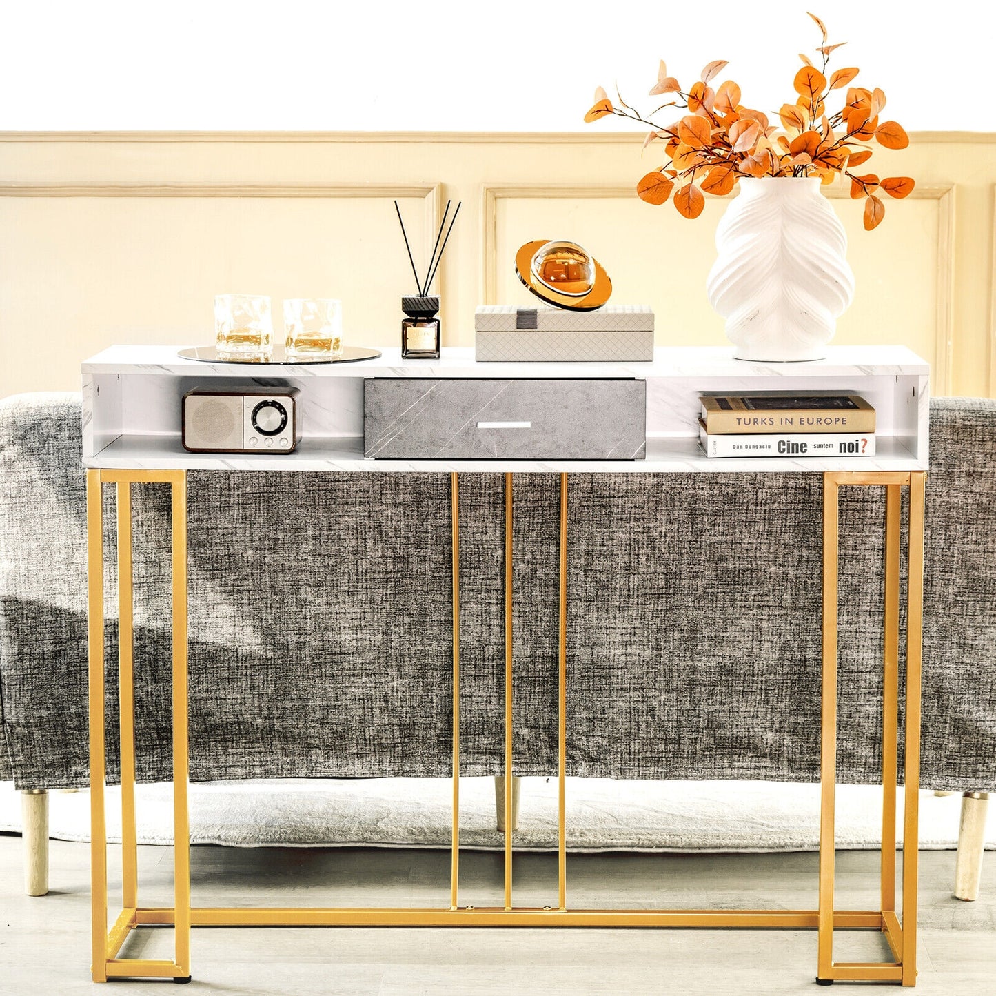 Slim Narrow Sofa Table for Living Room Entryway or Hallway