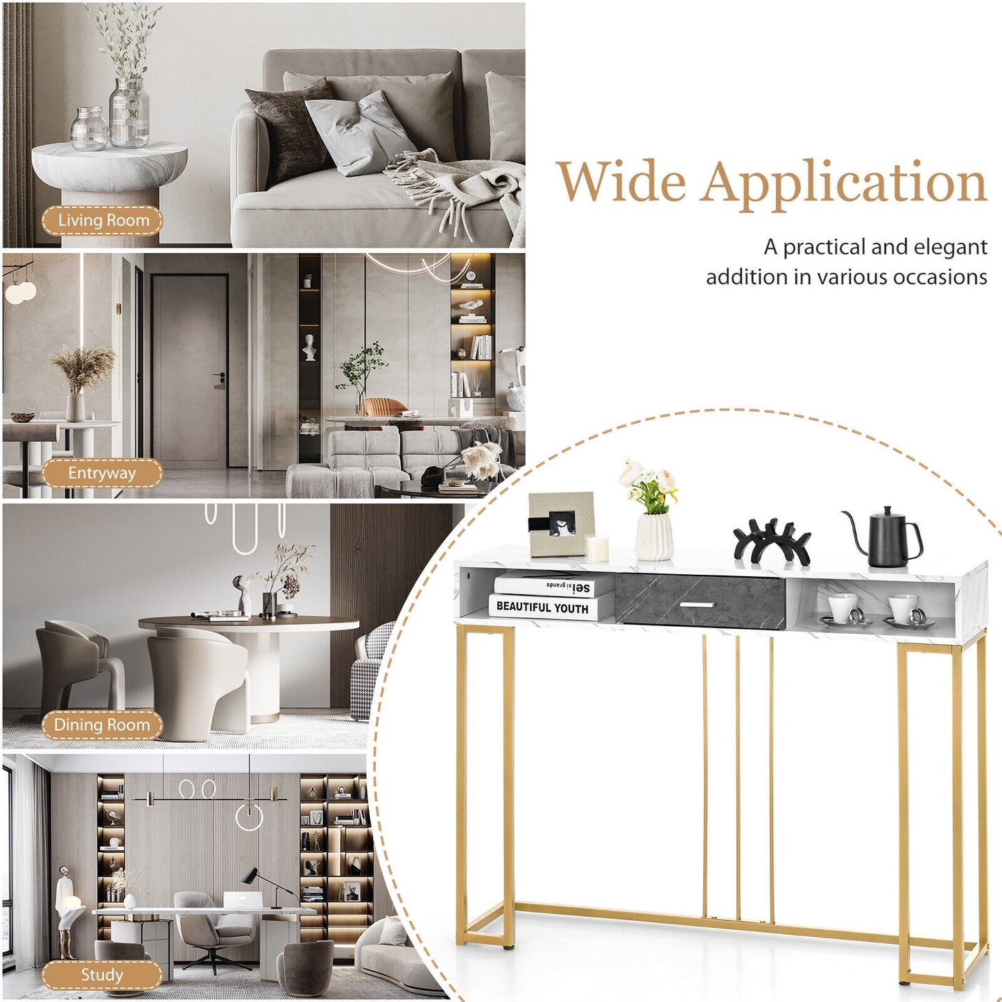 Slim Narrow Sofa Table for Living Room Entryway or Hallway