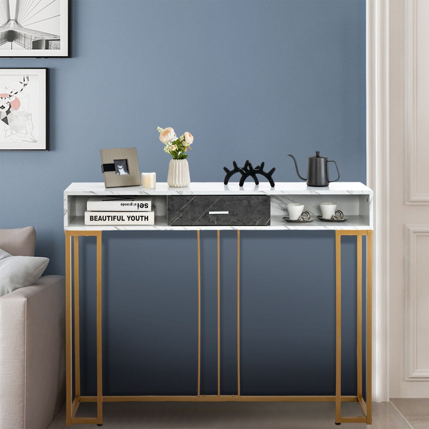 Slim Narrow Sofa Table for Living Room Entryway or Hallway