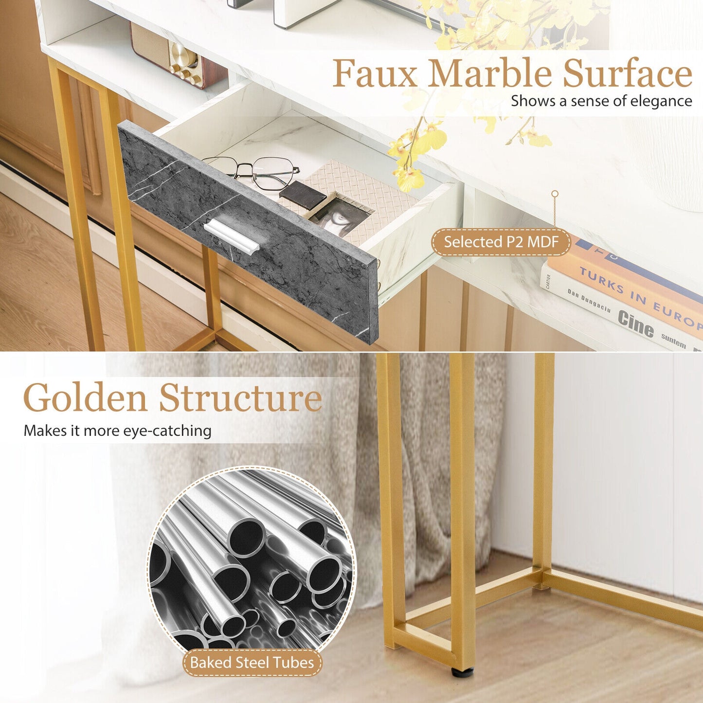 Slim Narrow Sofa Table for Living Room Entryway or Hallway