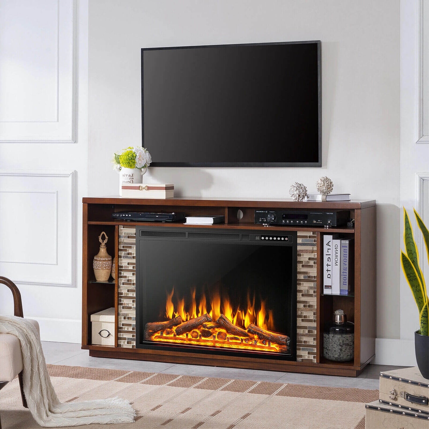 34" & 37" Recessed Electric Fireplace with Adjustable Flames & Customizable Heat Settings