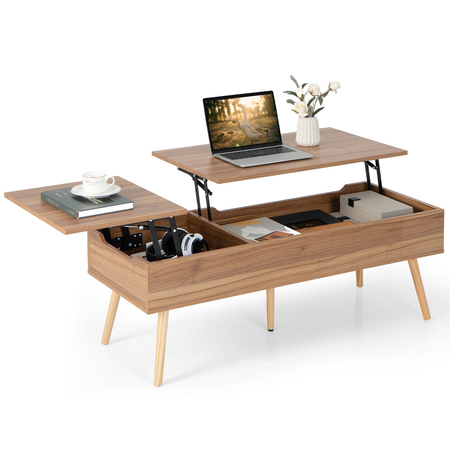 Split Lift Top Coffee Table with Dual Hidden Storage Compartments