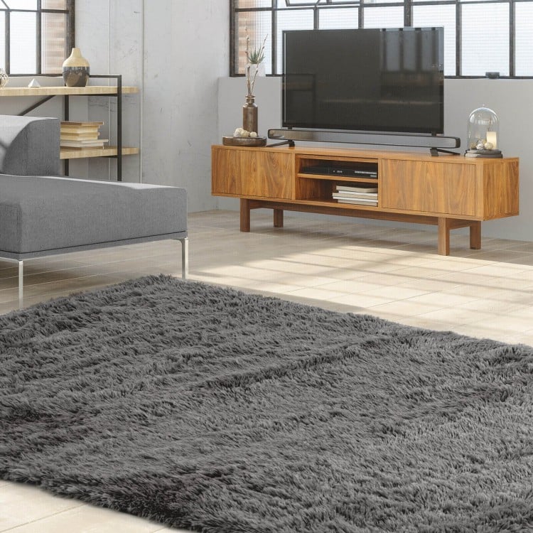 5 x 7 Feet Soft Shag Area Rug for Living Room and Bedroom – Modern Grey Rectangular Design