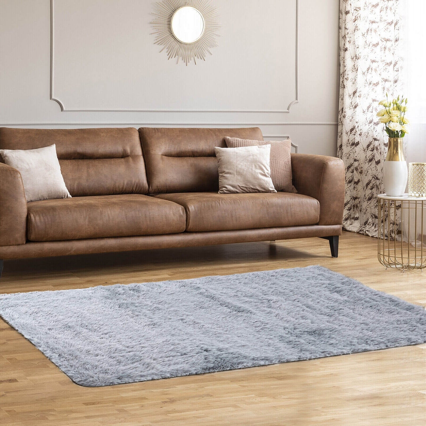 5 x 7 Feet Soft Shag Area Rug for Living Room and Bedroom – Modern Light Grey Rectangular Design