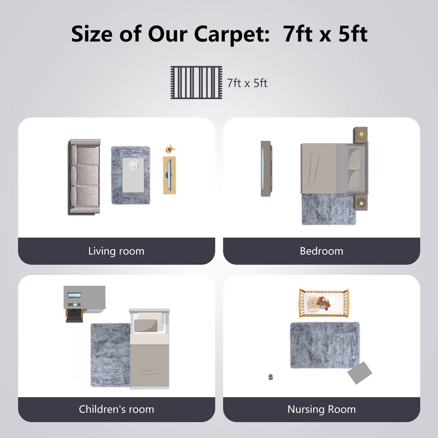 5 x 7 Feet Soft Shag Area Rug for Living Room and Bedroom – Modern Light Grey Rectangular Design