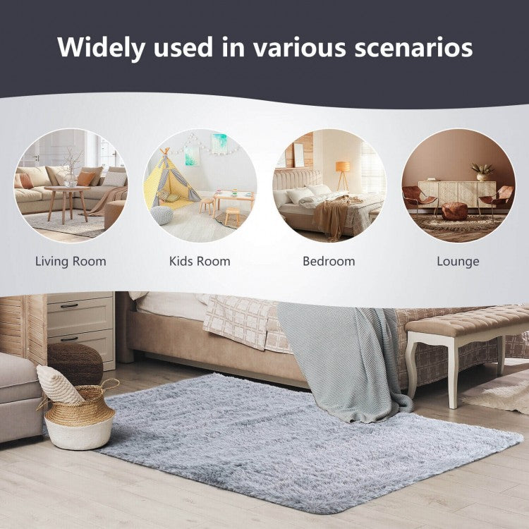 5 x 7 Feet Soft Shag Area Rug for Living Room and Bedroom – Modern Light Grey Rectangular Design