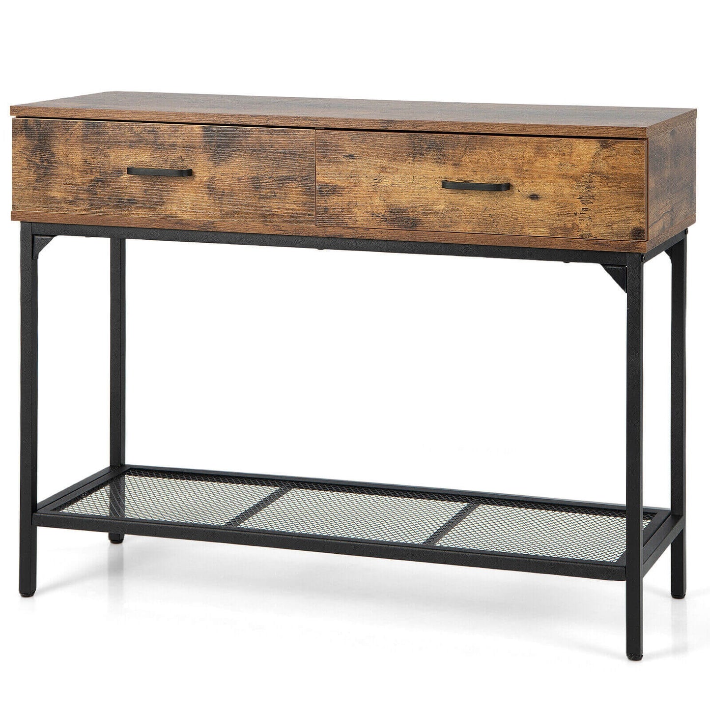 Industrial Style Console Table with 2 Drawers and Steel Frame for Small Areas