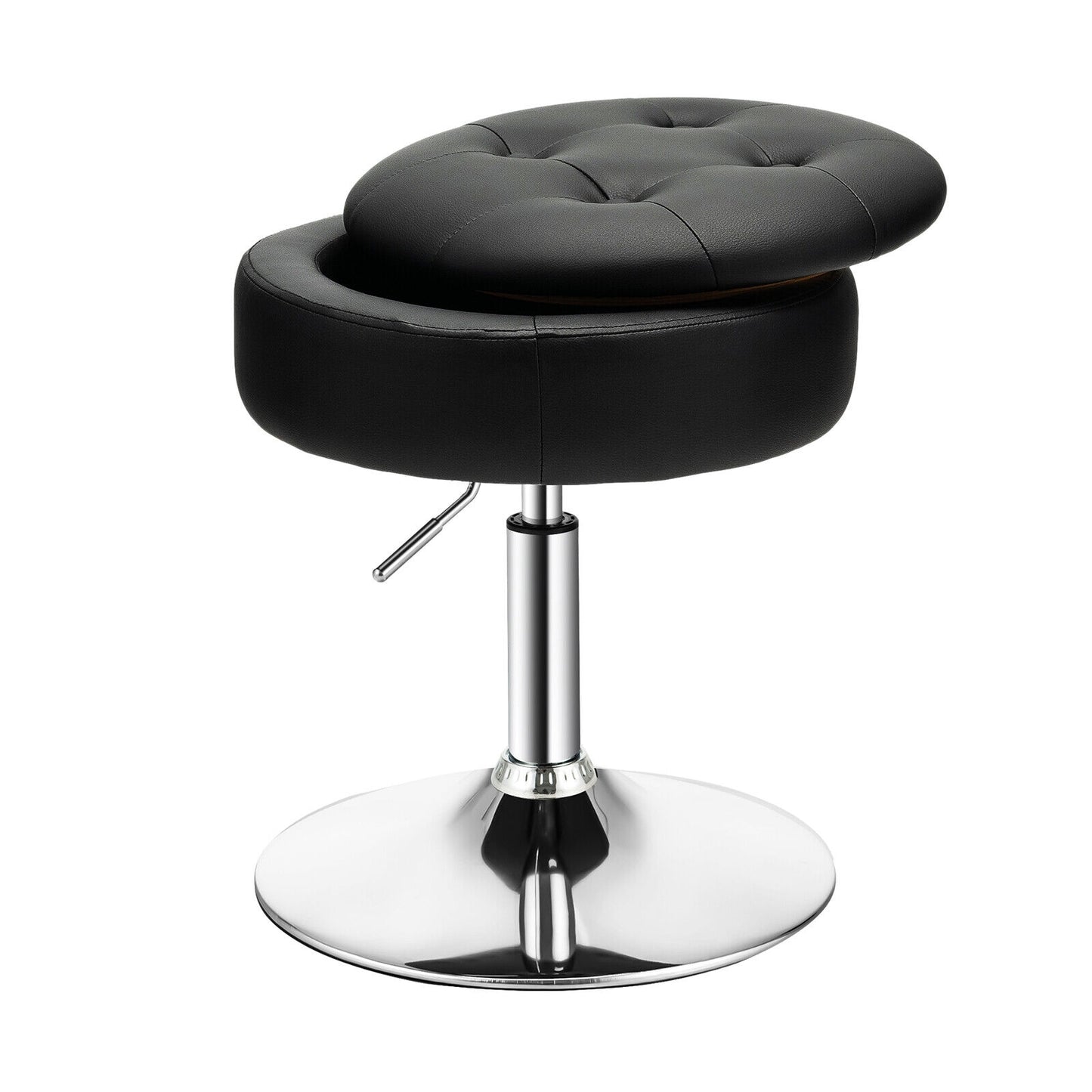 Stool with Hidden Storage, Adjustable Height, 360° Swivel Seat, Removable Tray Top - Black