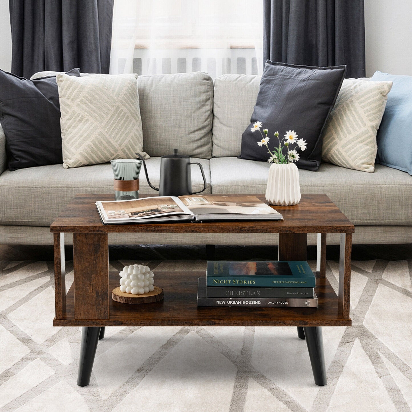Modern Retro Coffee Table with Storage Shelf Compact Mid Century Design