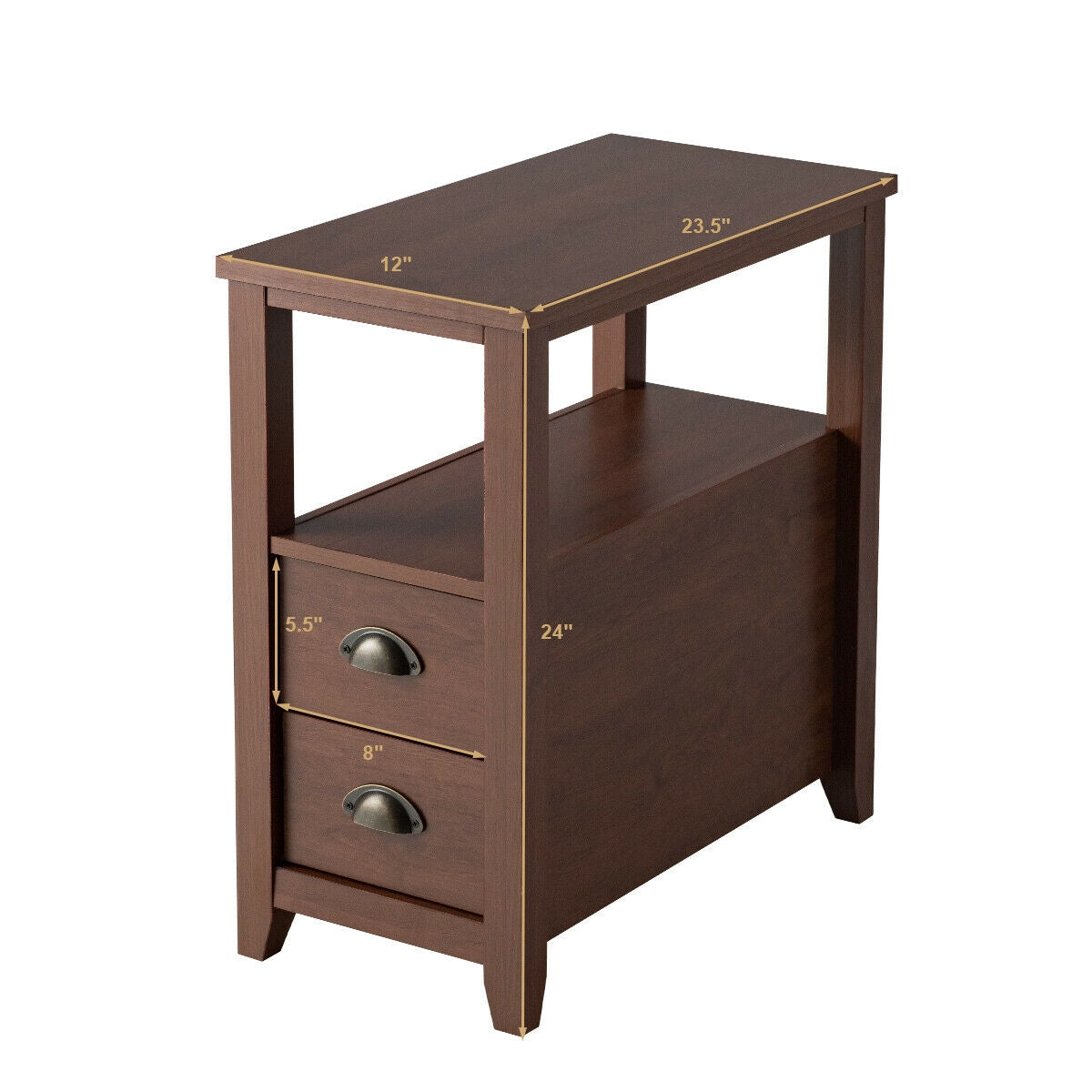 Modern Wooden Bedside Table with Storage Drawers and Display Shelf in Brown