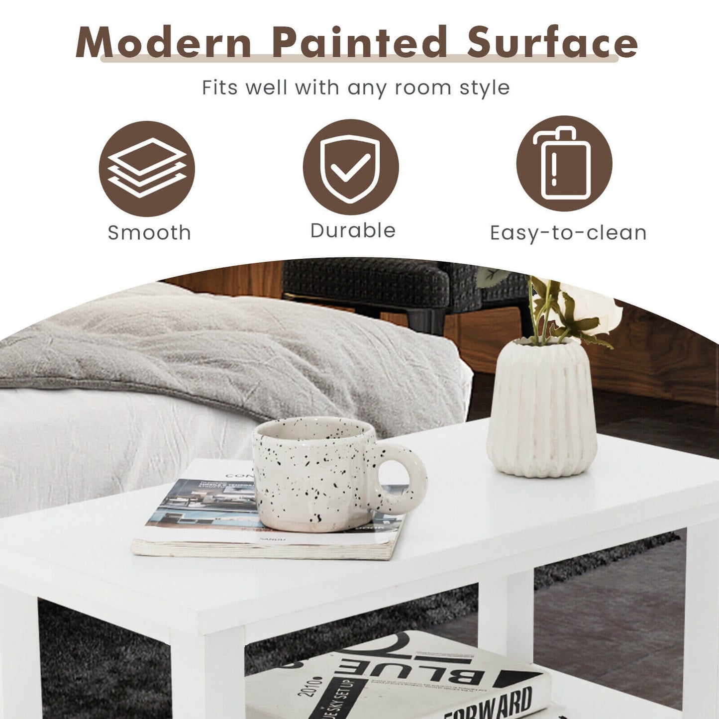 Modern Wooden Bedside Table with Storage Drawers and Display Shelf in White