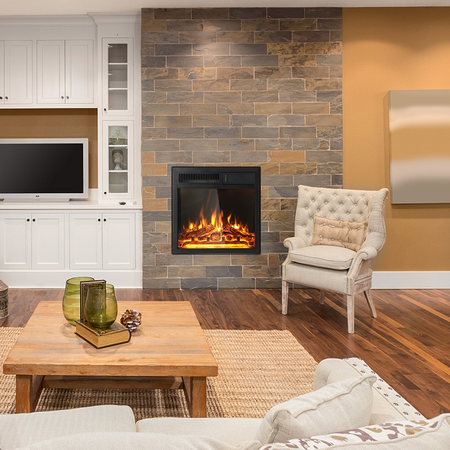 18/22.5 Inch Electric Fireplace Insert with Customizable 7 Level Flame Brightness