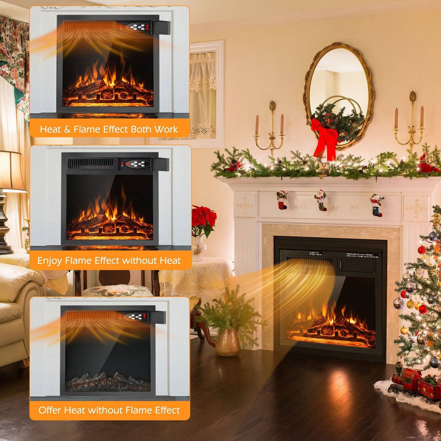 18/22.5 Inch Electric Fireplace Insert with Customizable 7 Level Flame Brightness