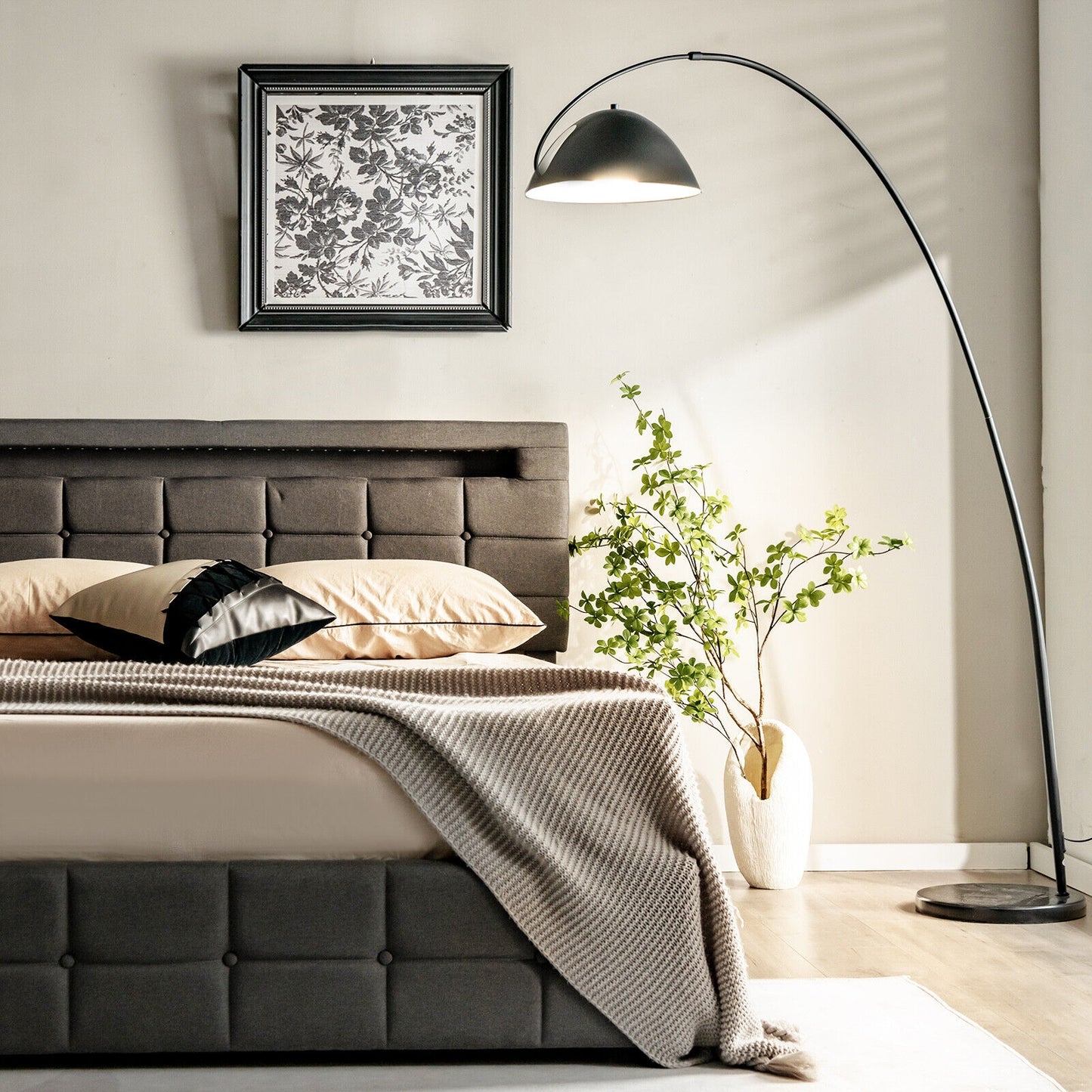 Modern Luxury Upholstered LED Bed Frame with Adjustable Headboard and 4 Storage Drawers - Queen Size