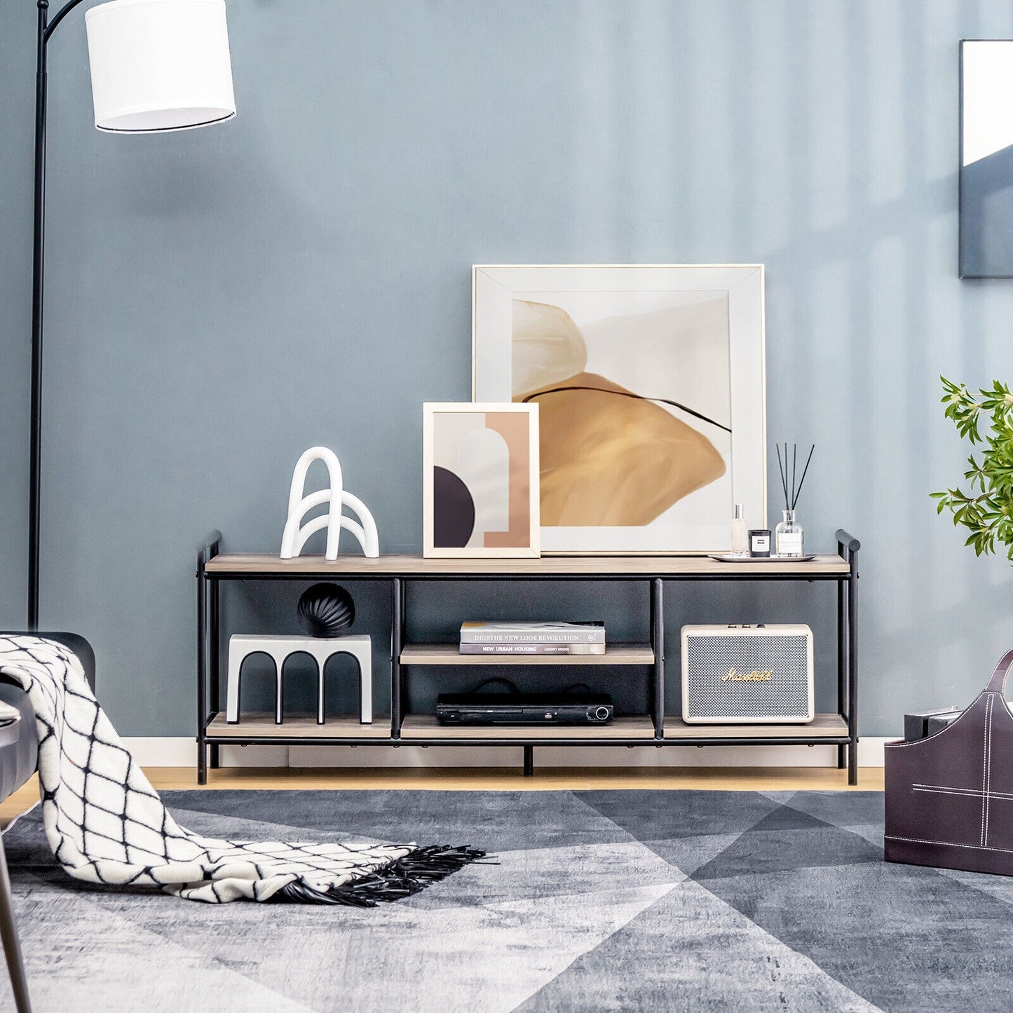 Industrial Style TV Stand with Storage Shelves for TVs up to 60 Inches