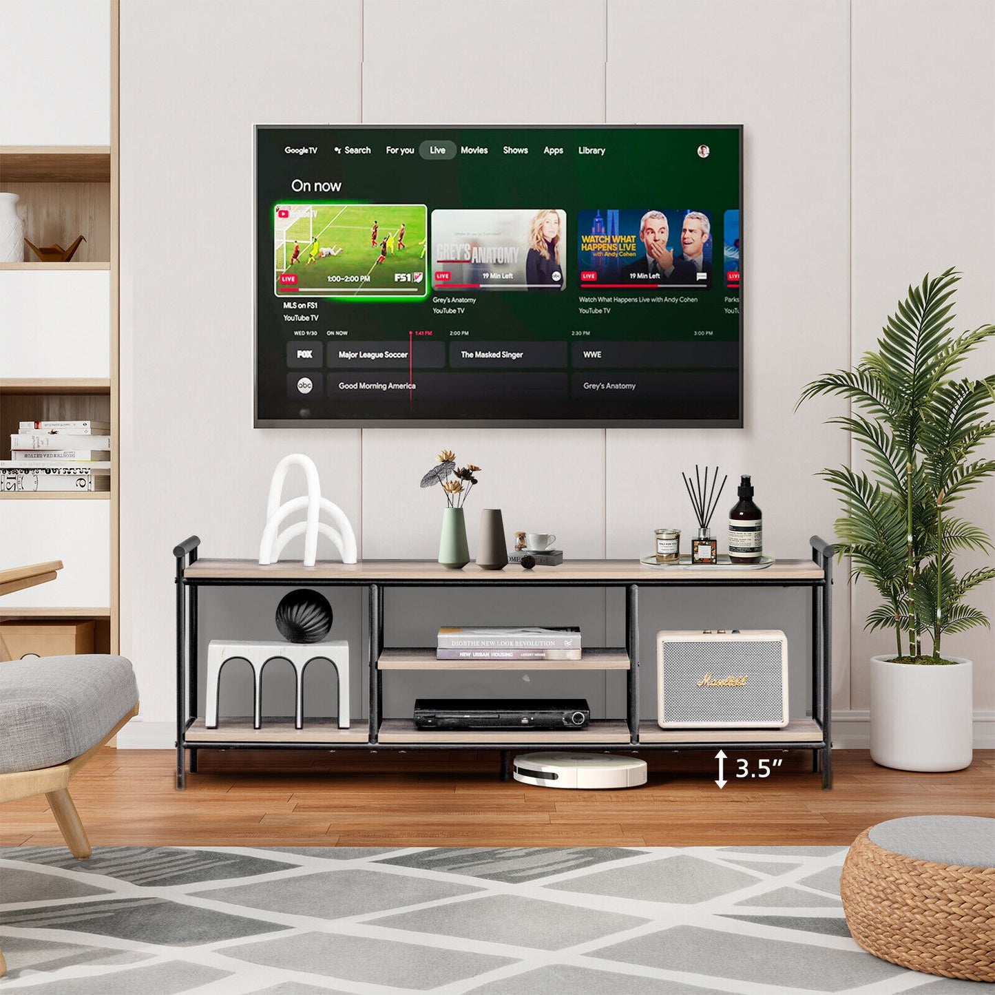 Industrial Style TV Stand with Storage Shelves for TVs up to 60 Inches